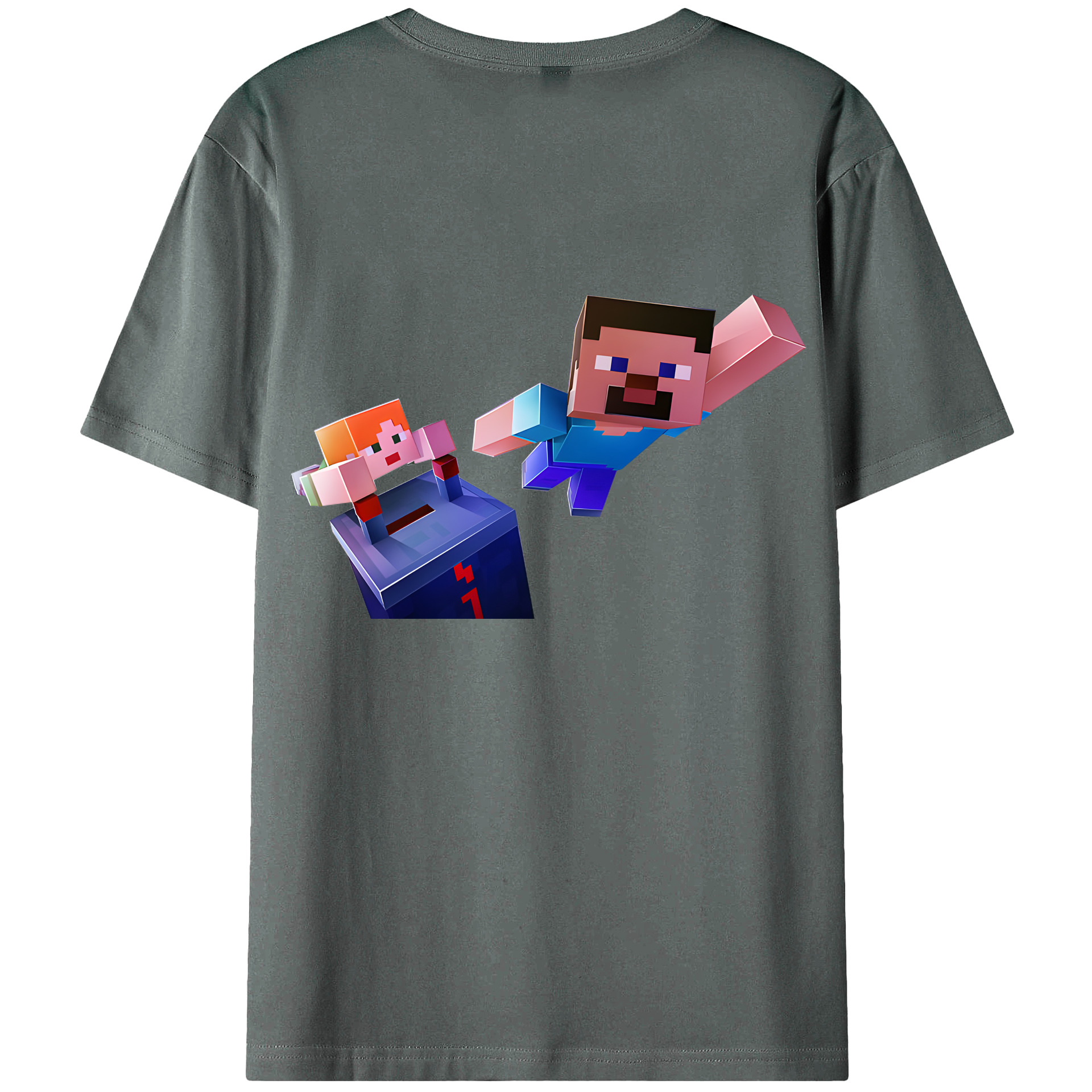 （画像用） マインクラフト ブロックの世界 Minecraft MC Block world 綿100％ メンズ半袖Tシャツ（バックプリント） 通気性